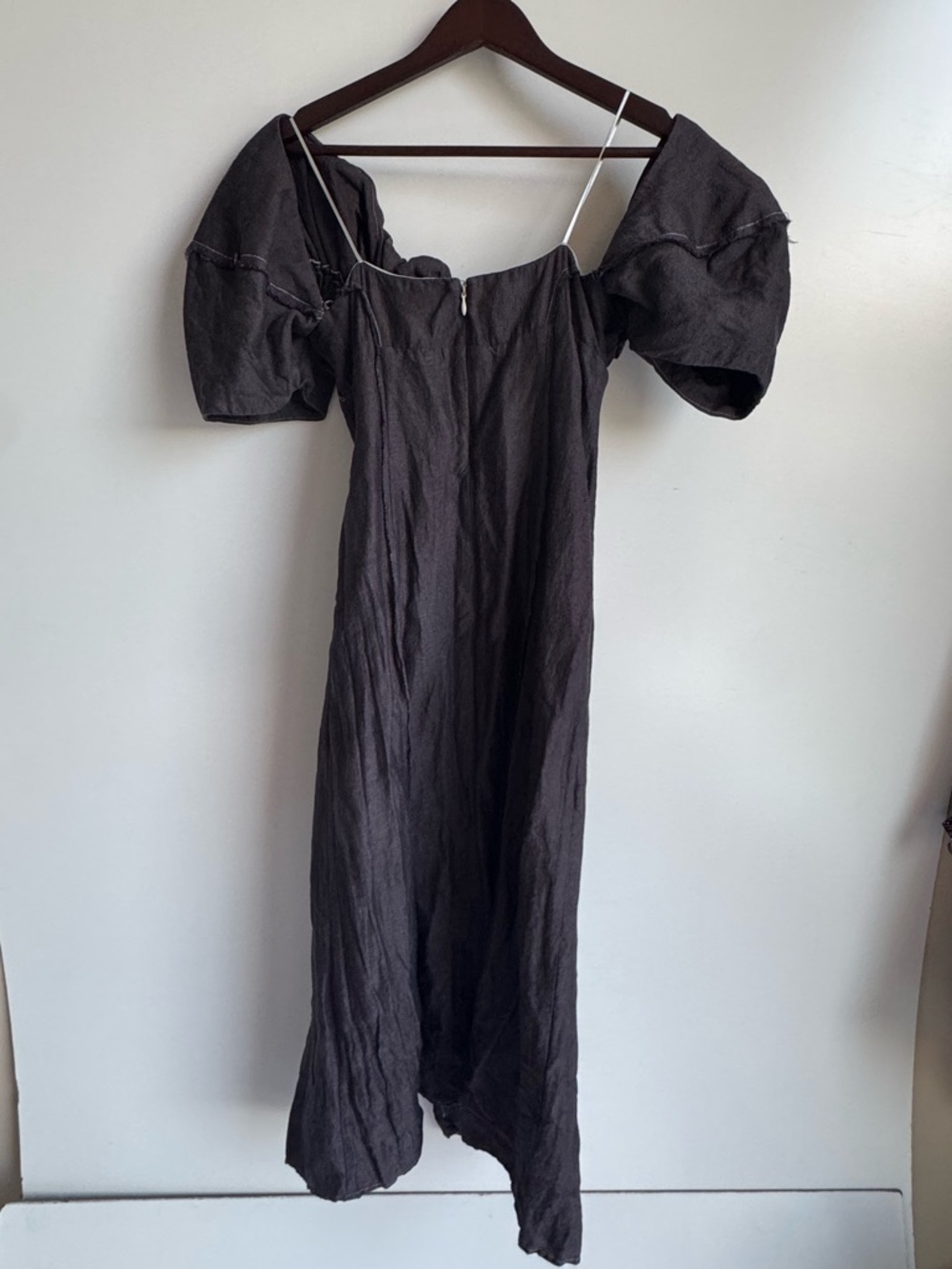Cult Gaia Muna Off-The-Shoulder Midi-Dress Gray Black 4 cotton linen wedding - Picture 6 of 14